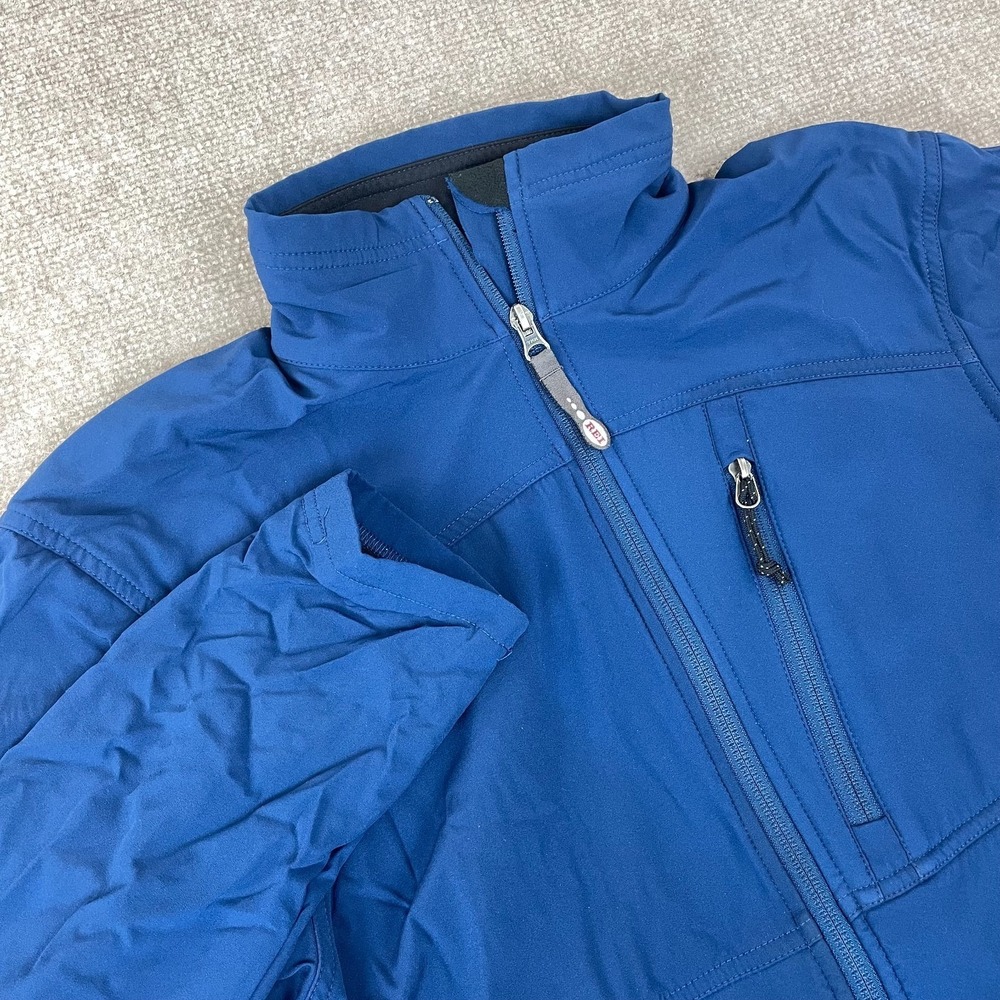 REI Jacket‎ Mens Large Blue Logo Fleece Lined Mock Neck Full Zip Hiking Camping